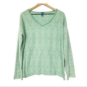 Prana mint green soft stretchy knit long sleeve top geometric pattern L